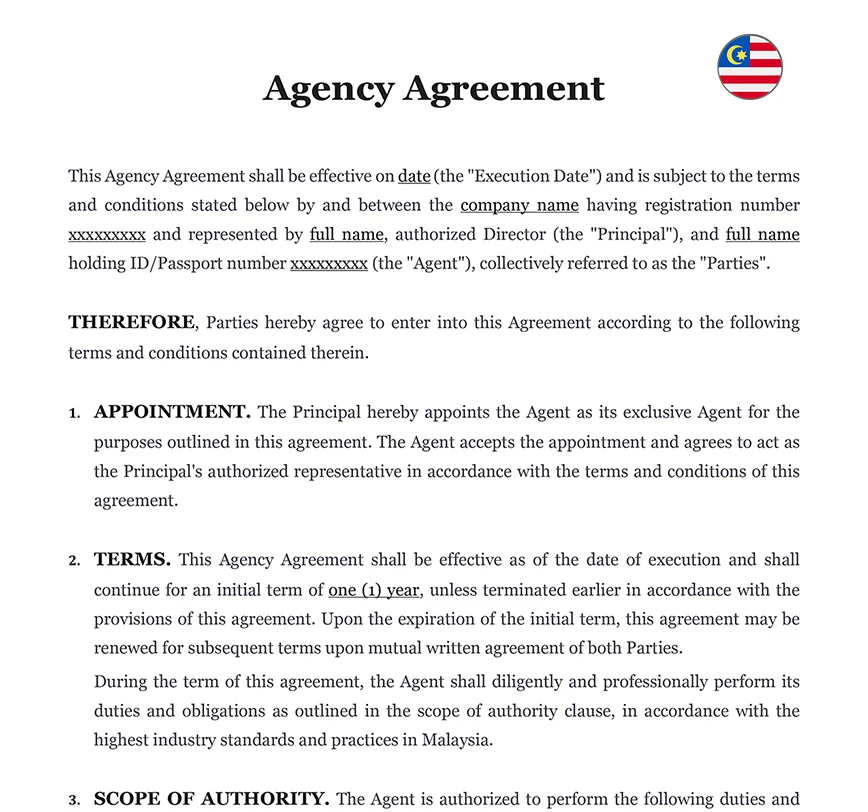Agency agreement Malaysia