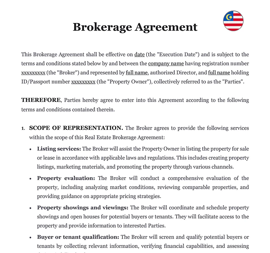 Brokerage agreement Malaysia