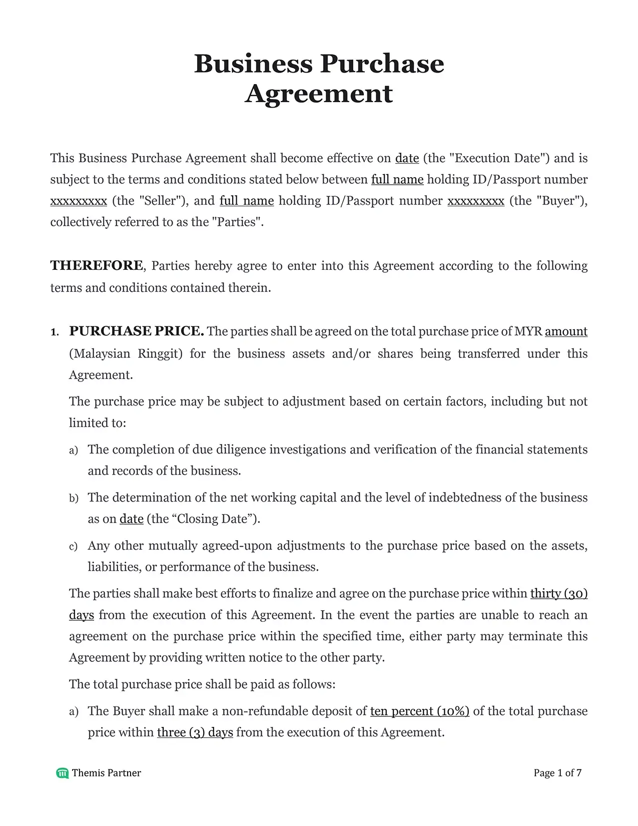 Business purchase agreement Malaysia 1