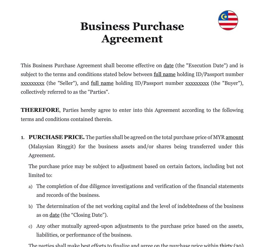 Business Purchase Agreement Malaysia