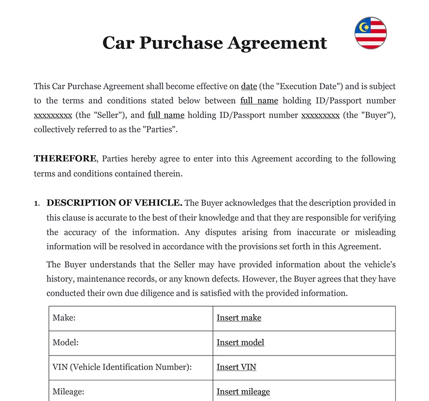 Car Purchase Contract Malaysia