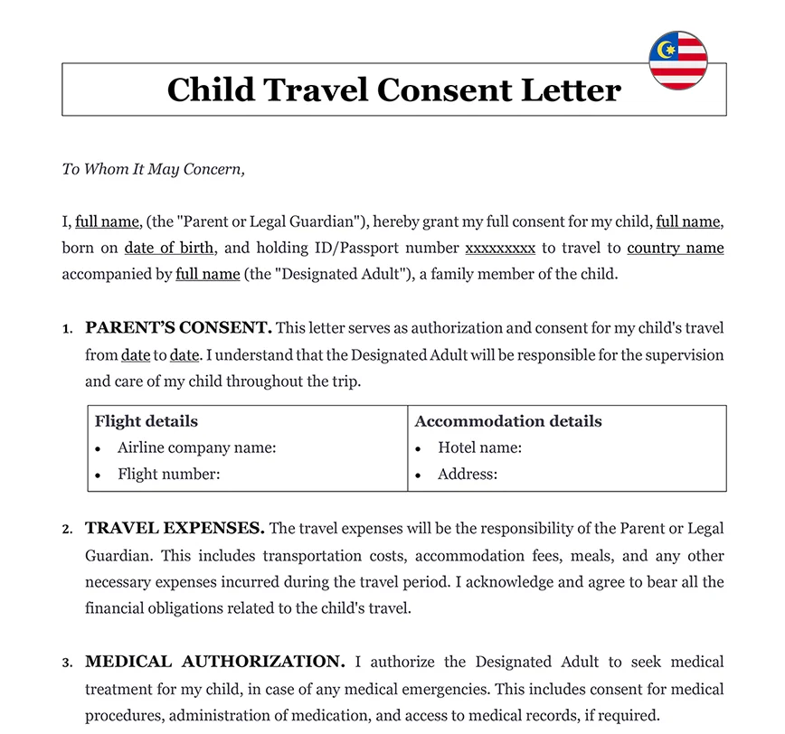 Child travel consent Malaysia