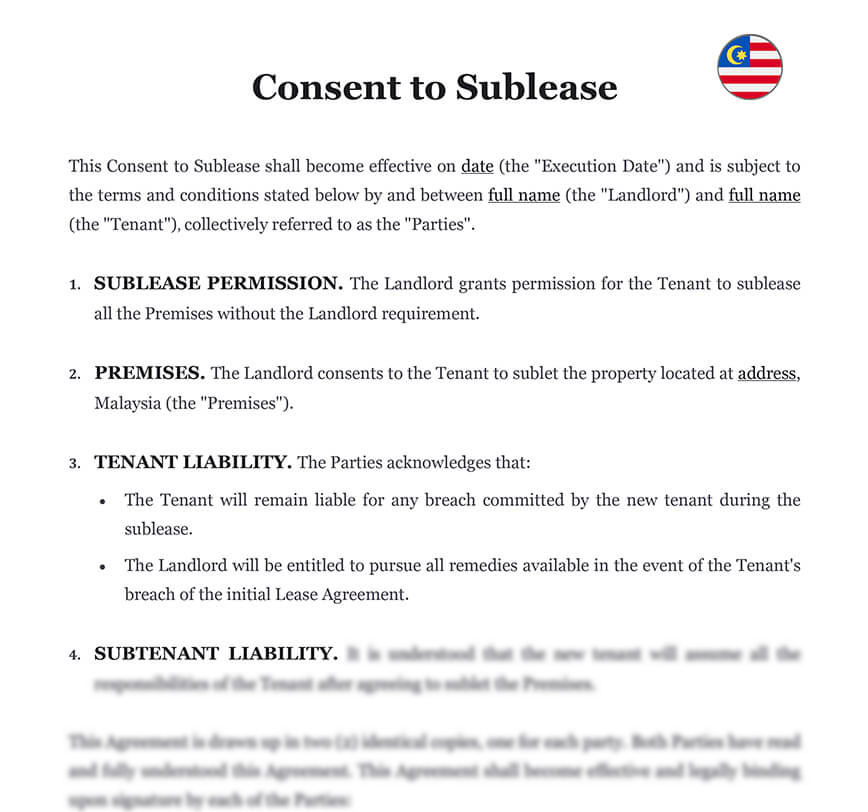 Consent to sublease Malaysia
