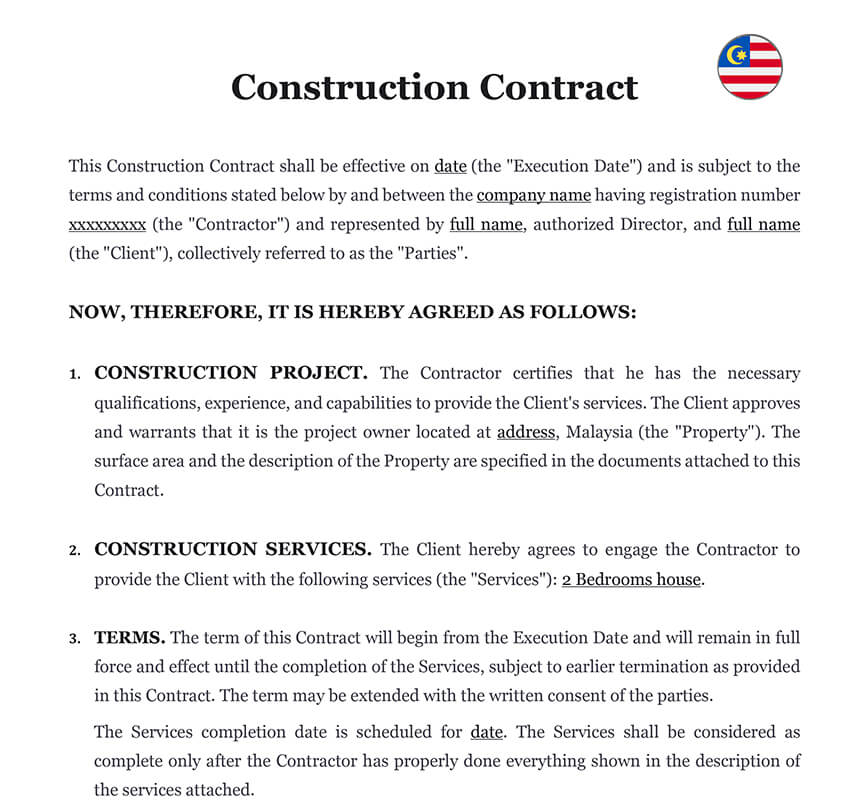 Construction contract Malaysia