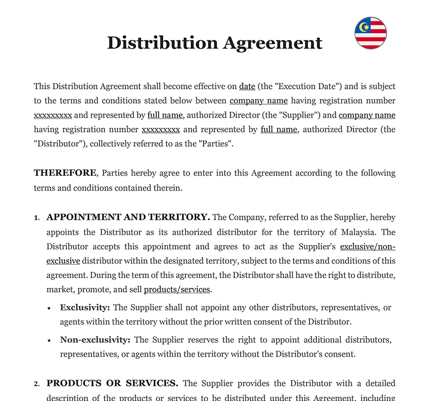 Distribution Agreement Malaysia
