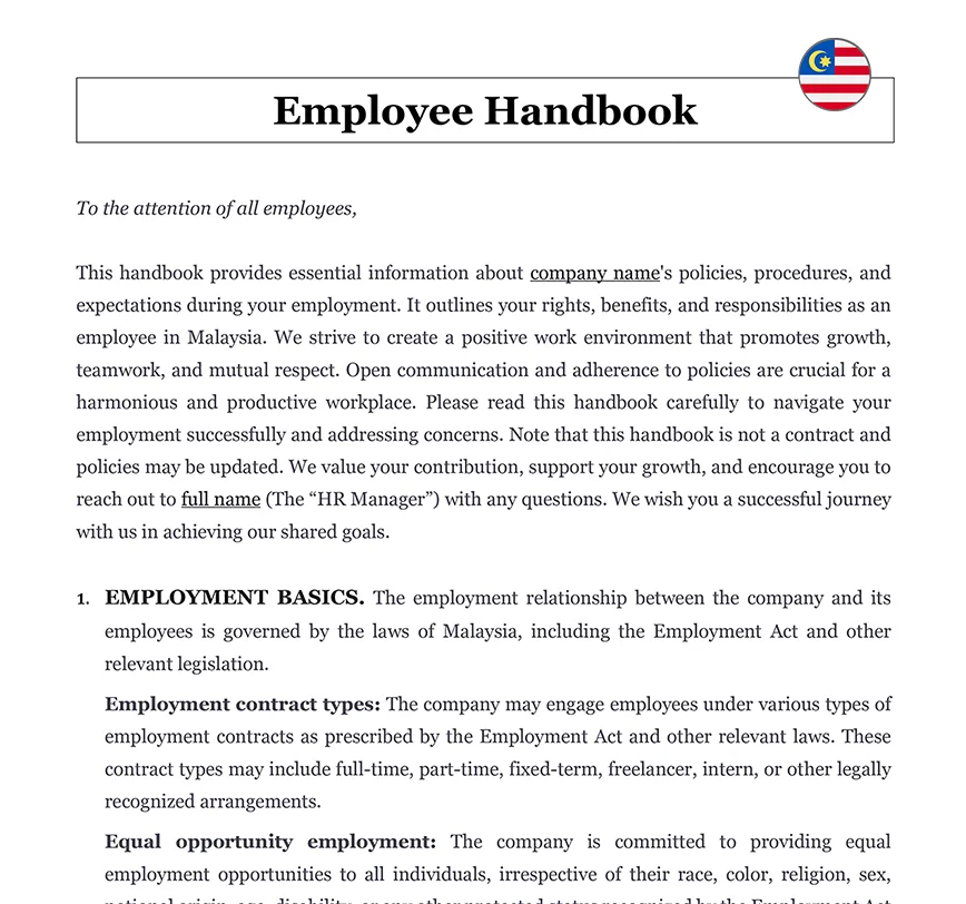 Employee handbook Malaysia