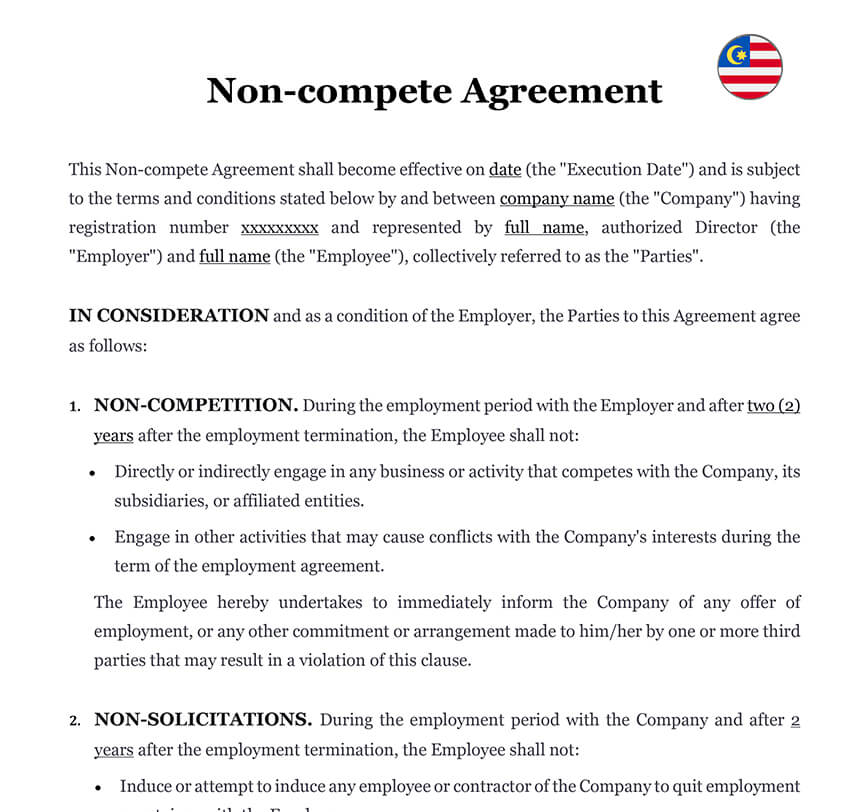 Employee non-compete agreement Malaysia