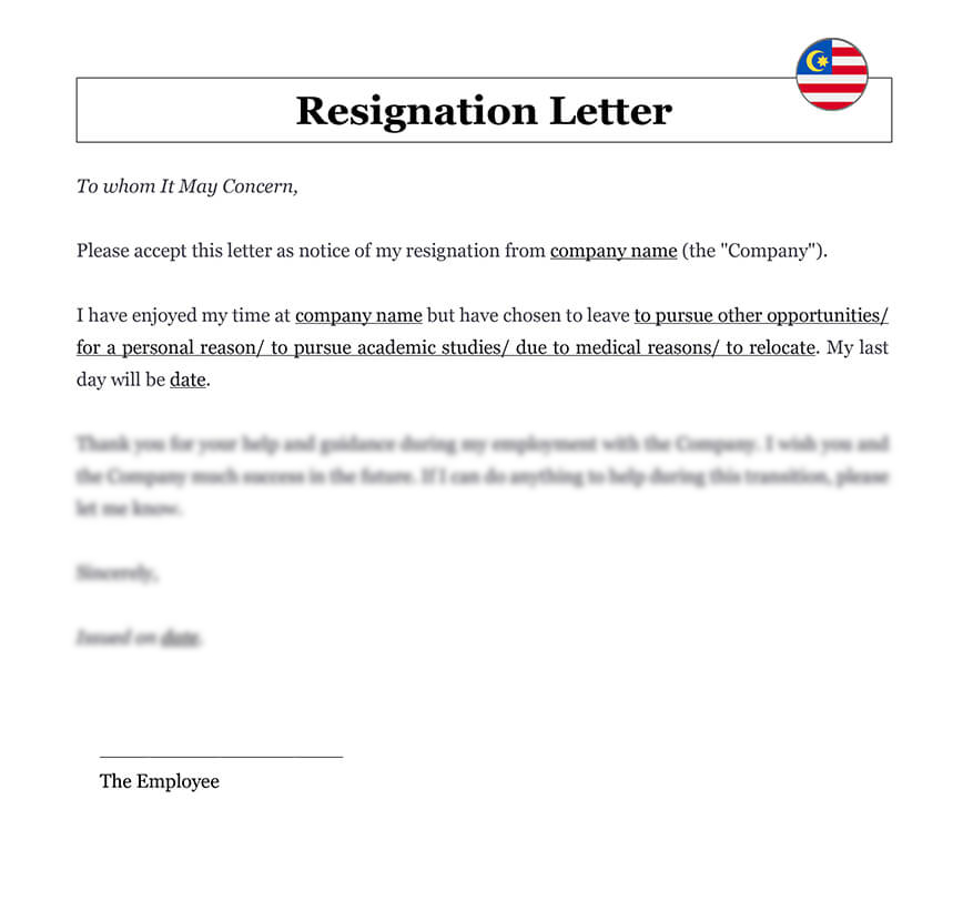 Employee resignation letter Malaysia