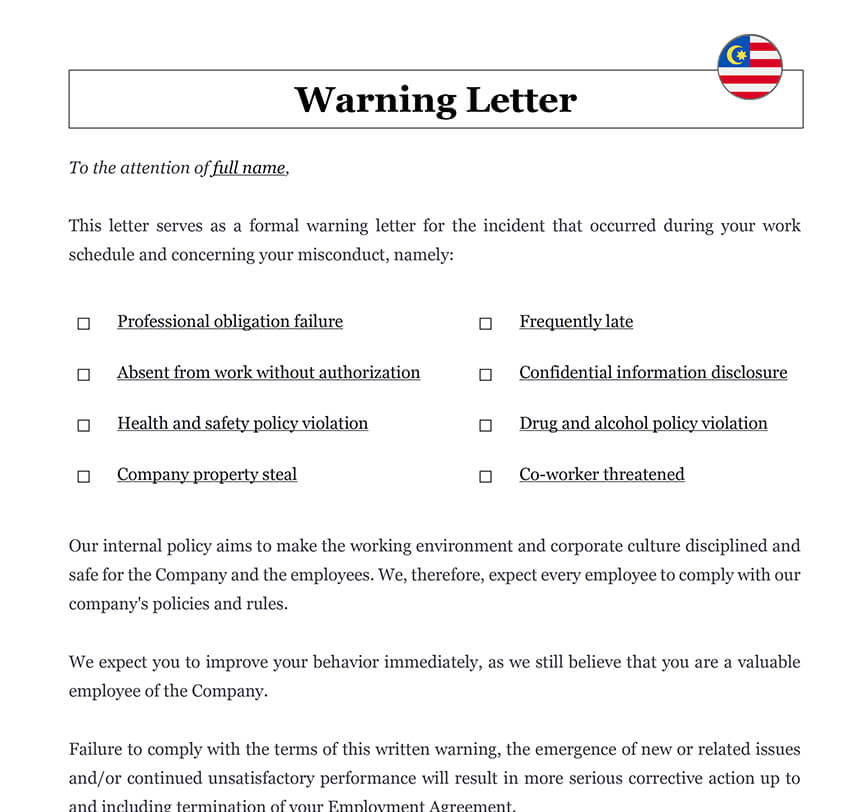 Employee Warning Letter In Malaysia Download Template Doc