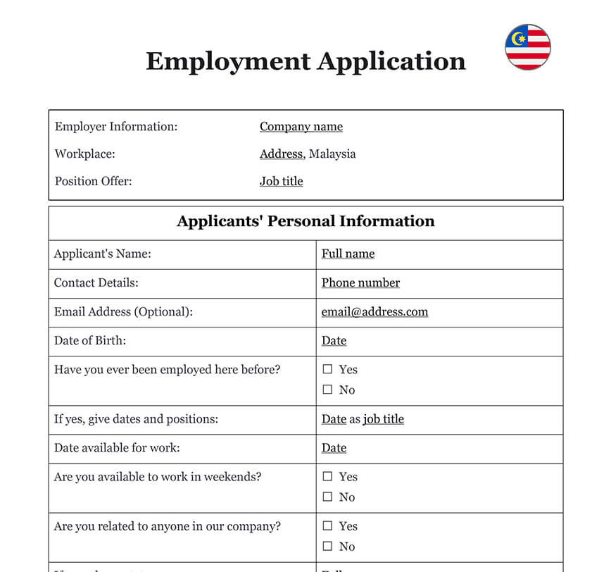 Employment application Malaysia