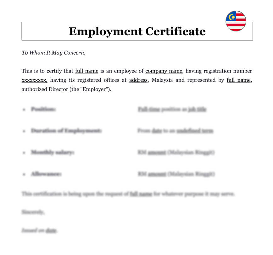 Employment certificate Malaysia