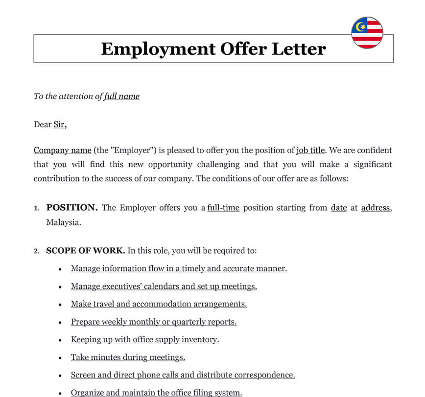 Employment offer letter Malaysia