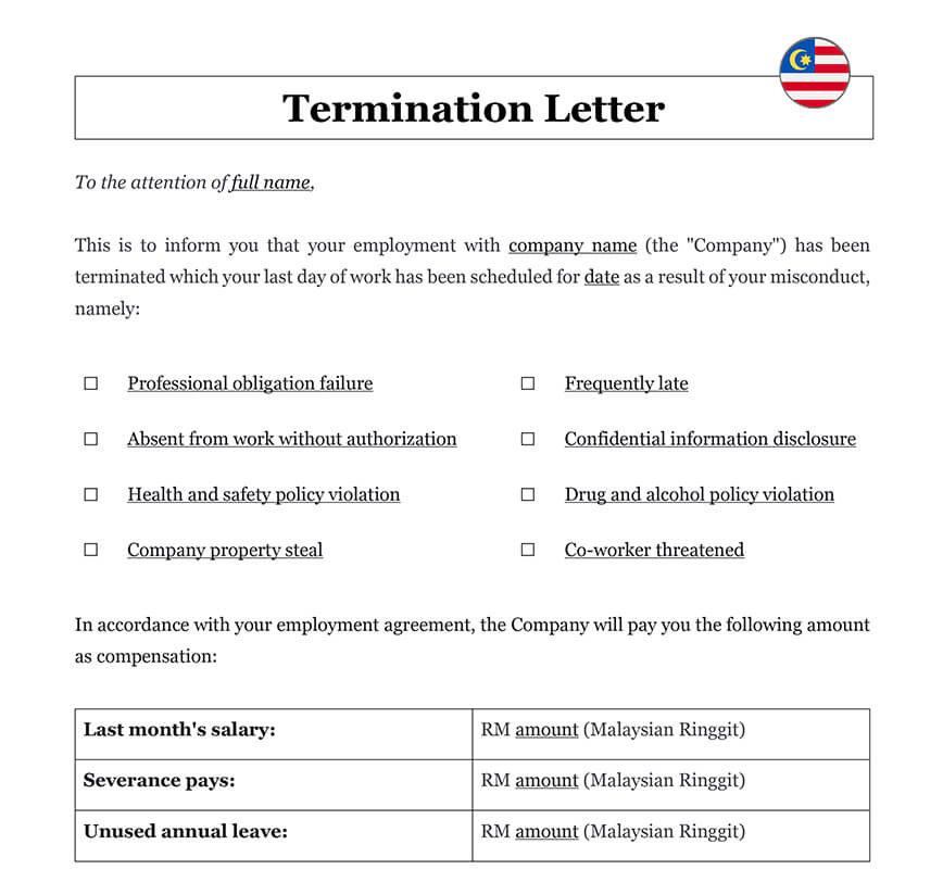 Employment termination letter Malaysia