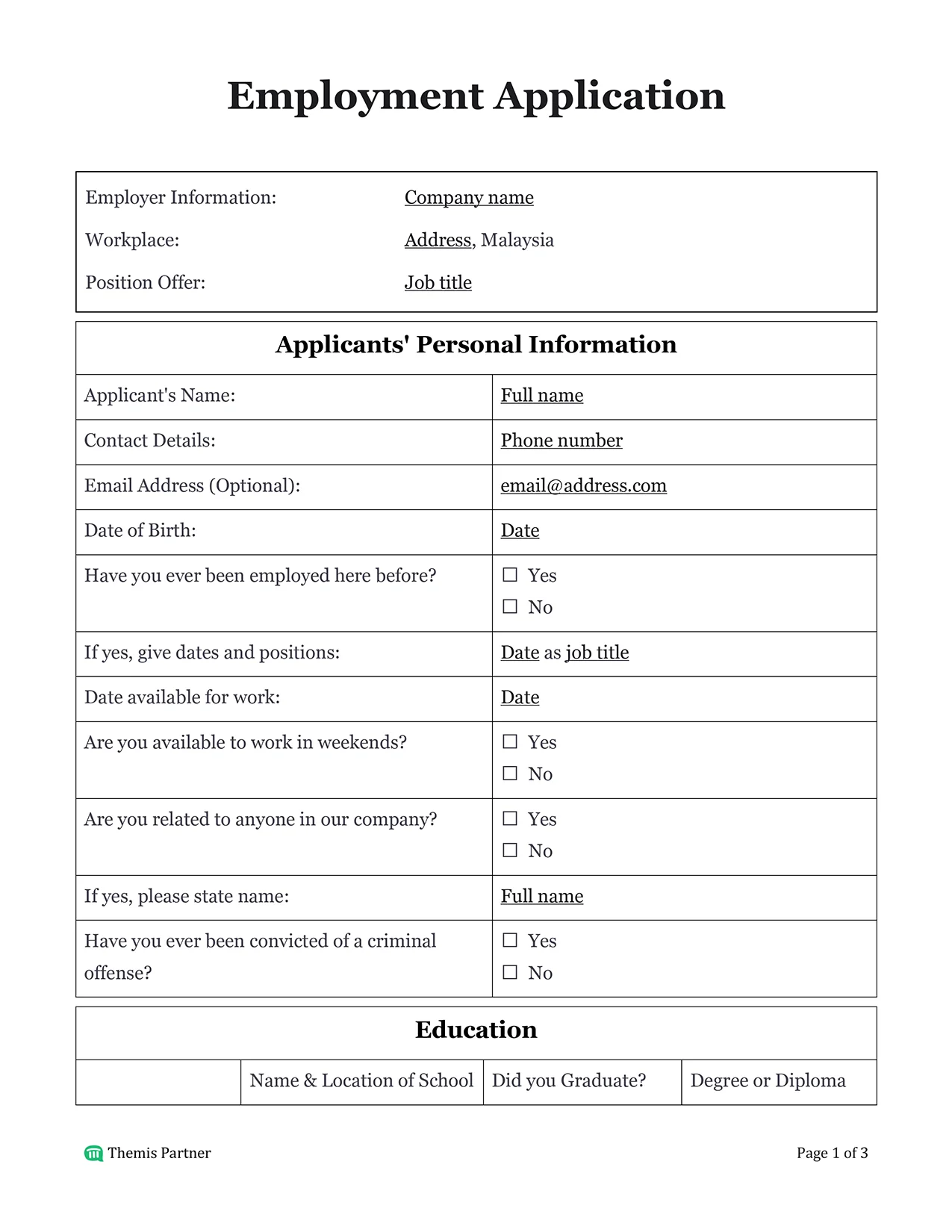 Employment application Malaysia 1