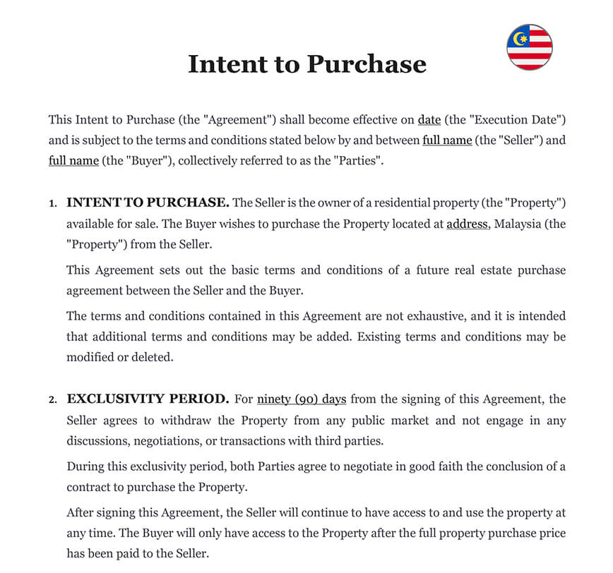 Intent to purchase letter Malaysia