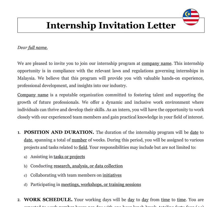 Internship invitation letter Malaysia