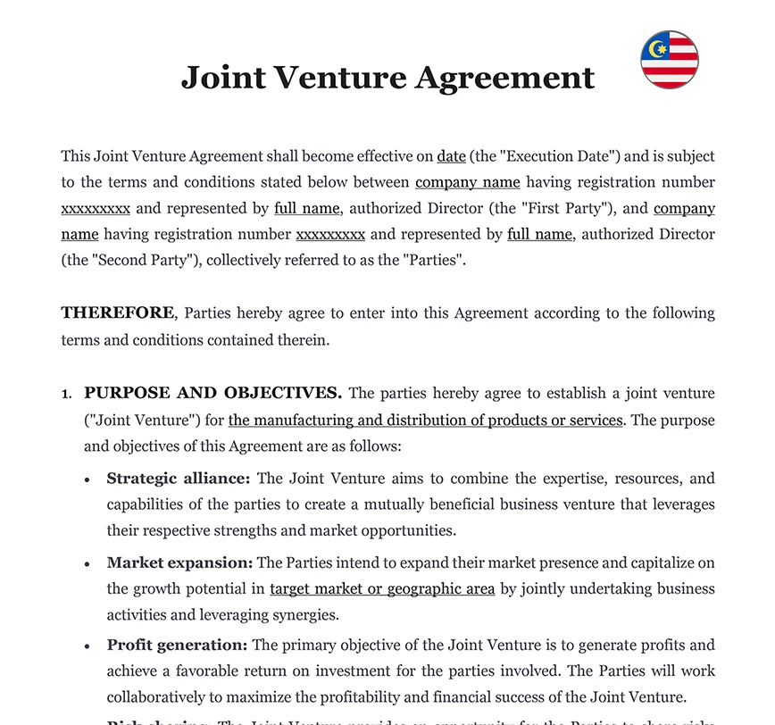 Joint Venture Agreement Malaysia