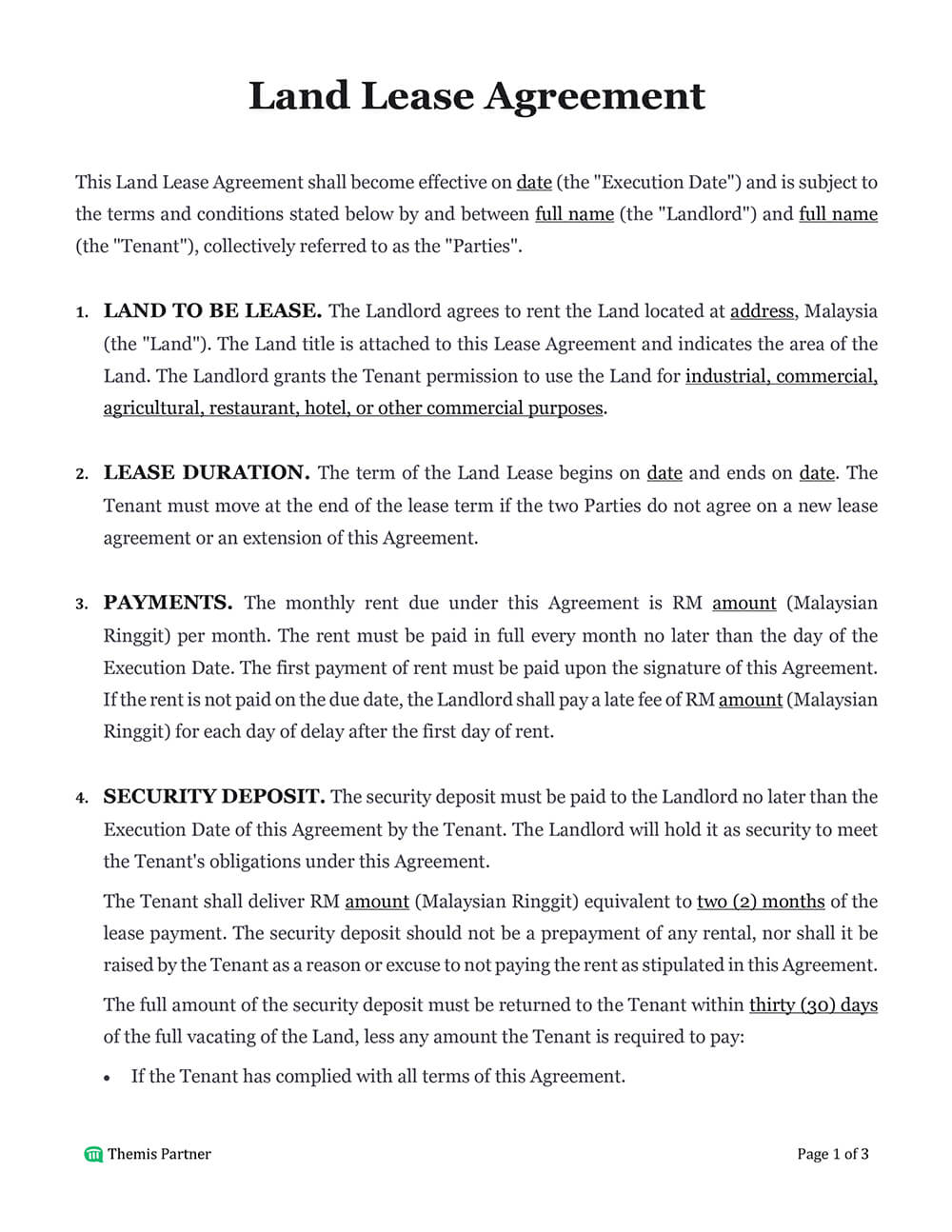 Land lease agreement template
