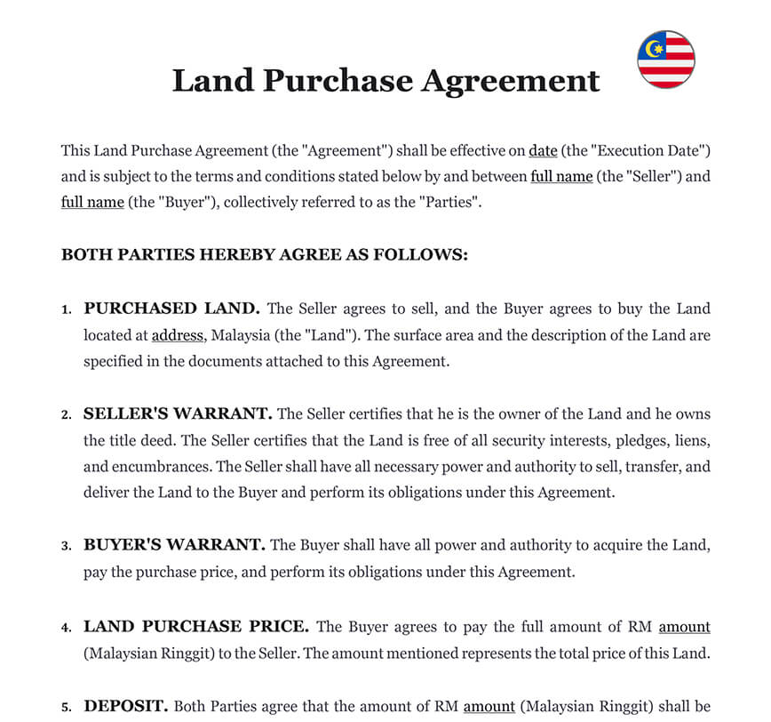 Land purchase agreement Malaysia