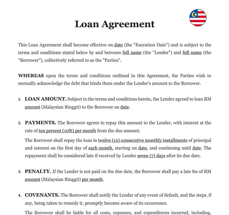 Loan agreement Malaysia