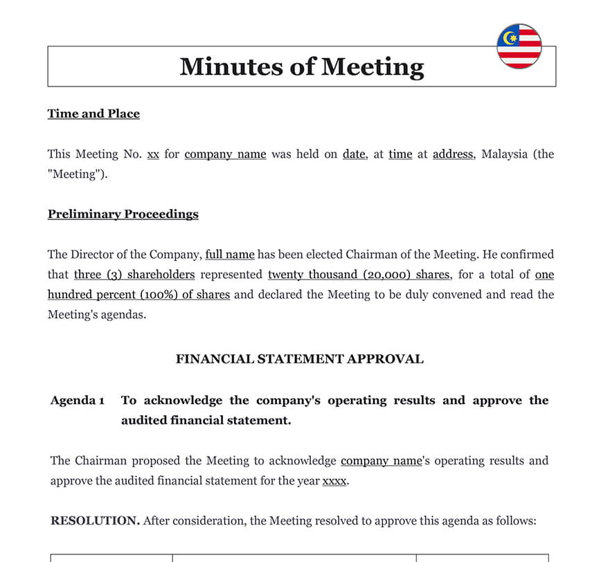 Minutes of meeting Malaysia