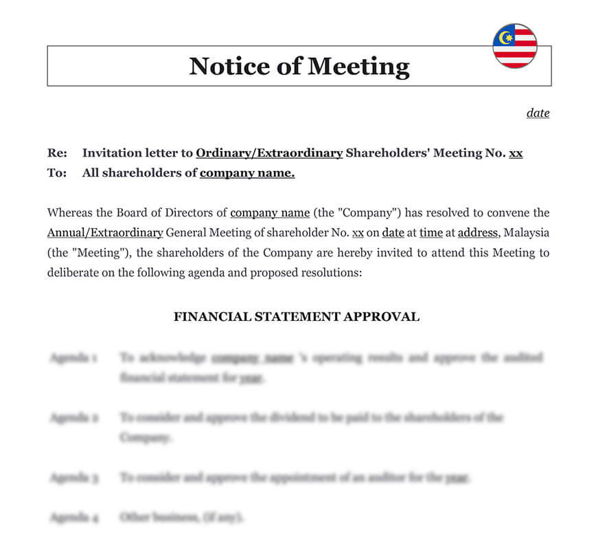 Notice of meeting letter Malaysia