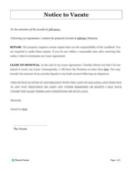 Notice to vacate letter template