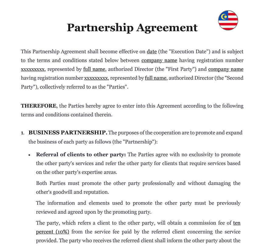 Partnership agreement Malaysia