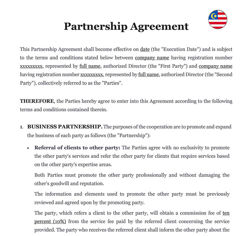 Partnership Agreement In Malaysia Download Template doc 