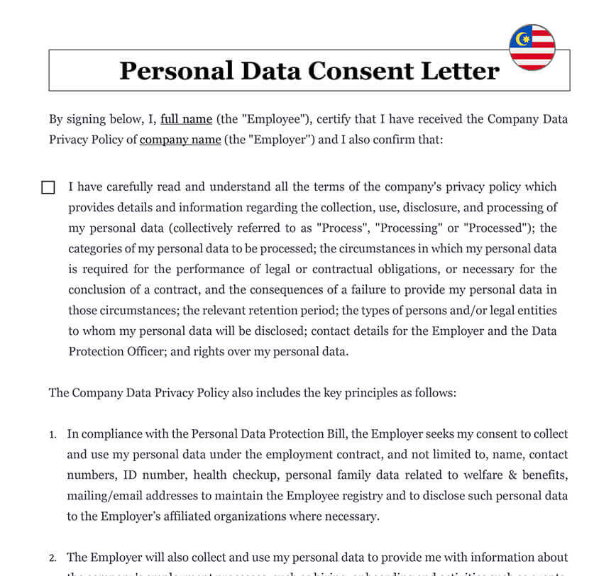 Personal data consent letter Malaysia