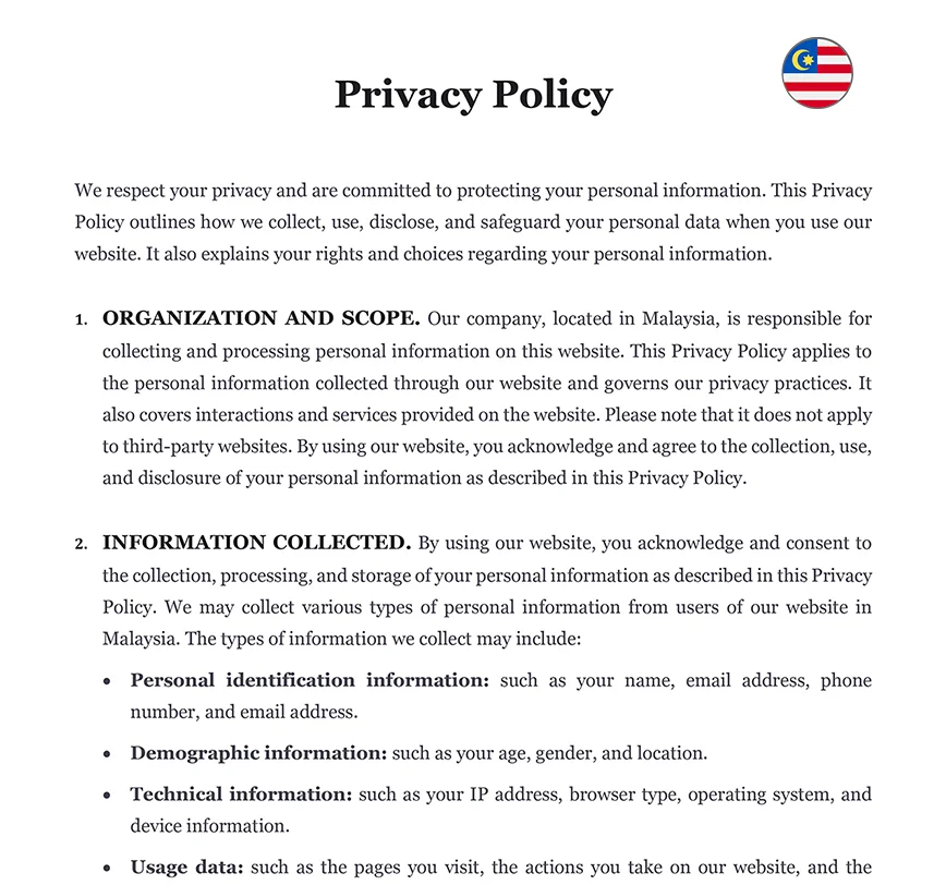 Privacy policy Malaysia