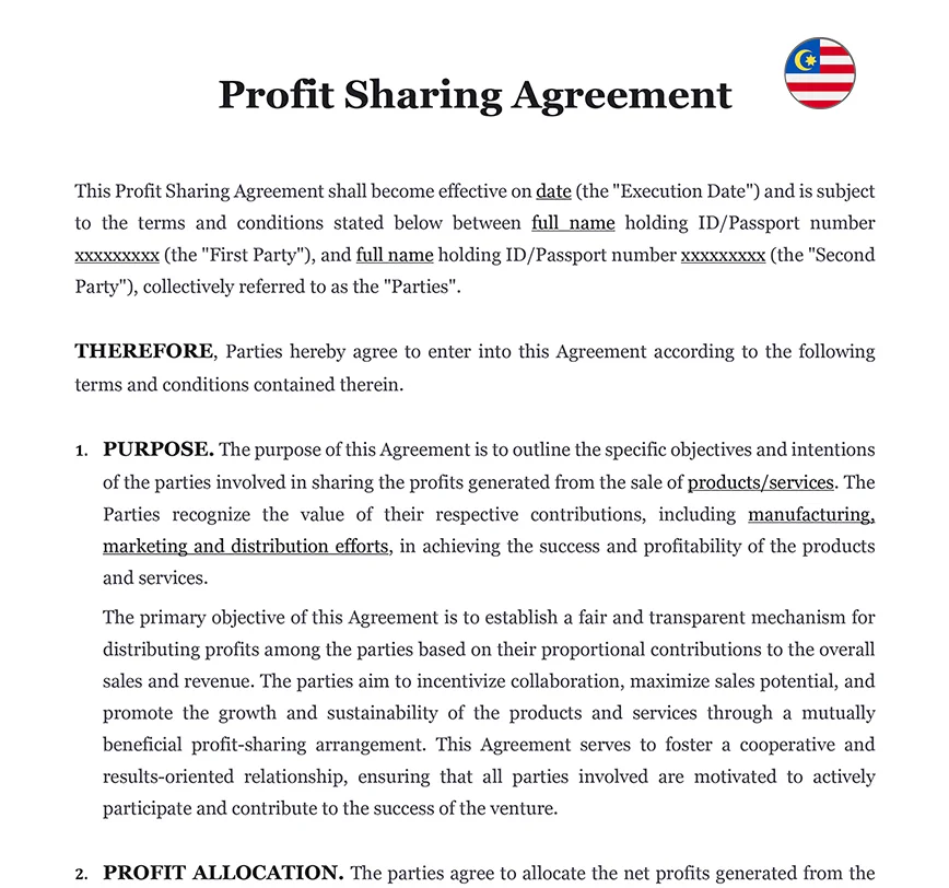 Profit Sharing Agreement Malaysia