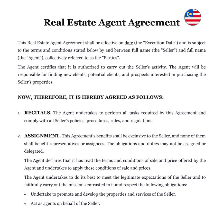 Real estate agent agreement Malaysia
