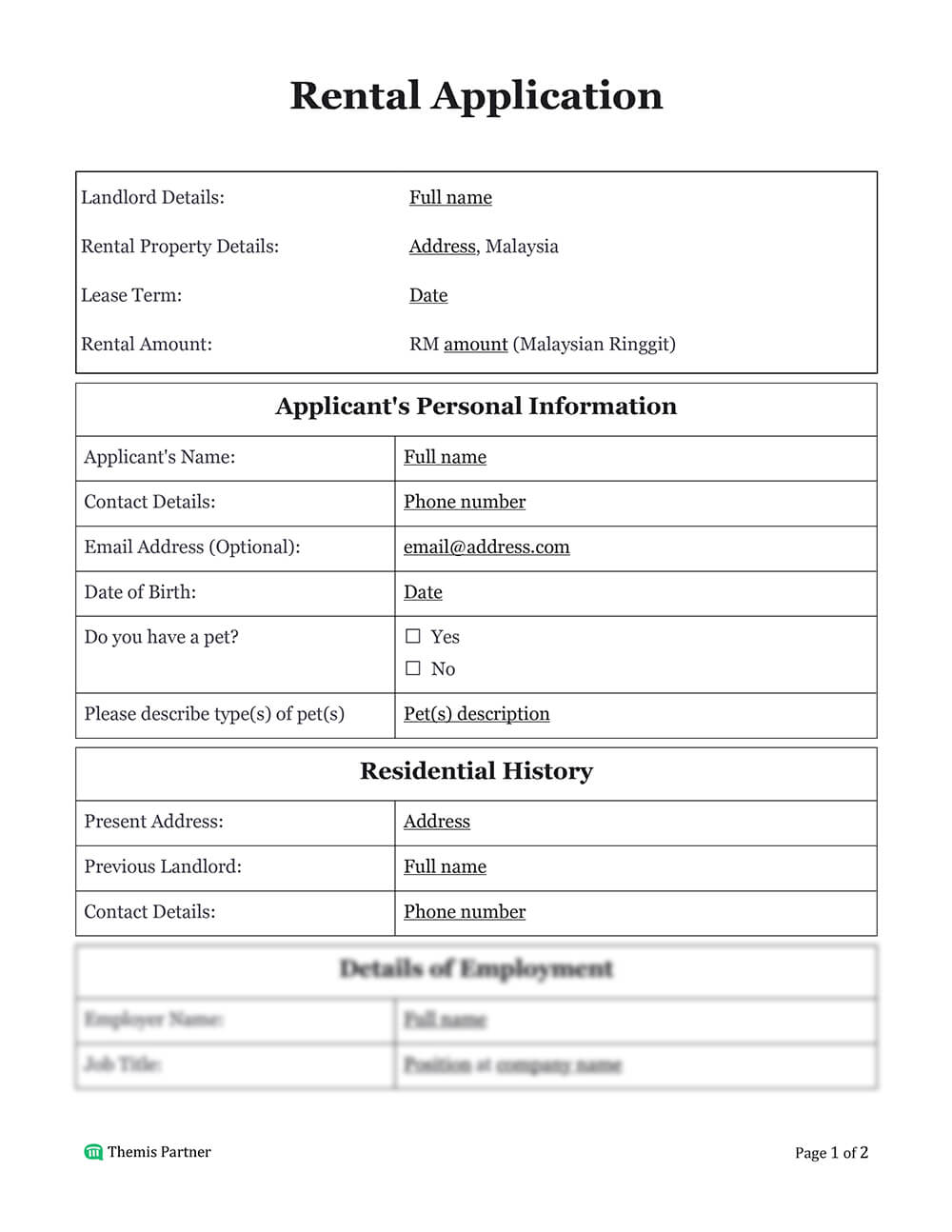 Rental application template