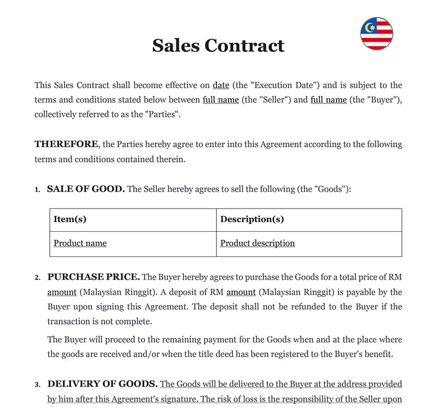 Sales contract Malaysia