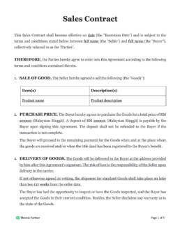 Sales contract template