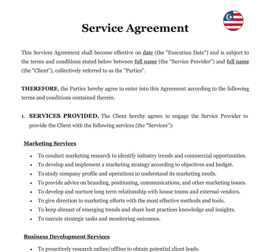 Service agreement Malaysia