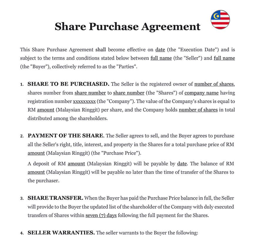 Share purchase agreement Malaysia