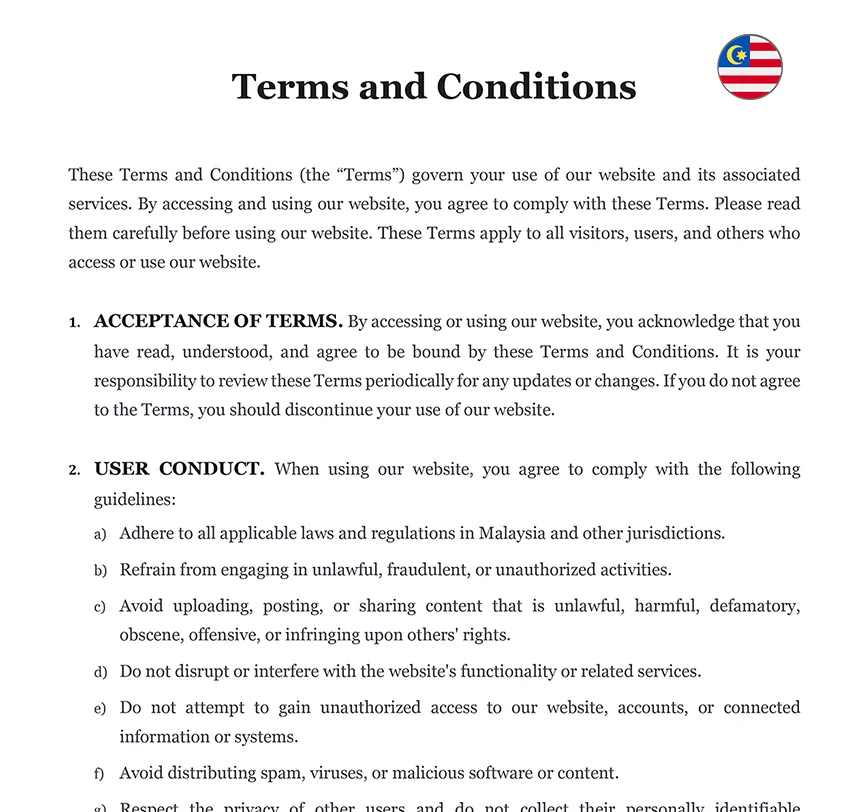 Terms and conditions Malaysia